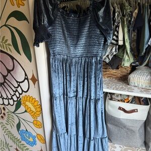 Baltic Born Velvet Long Sleeve Dress in Deep Blue